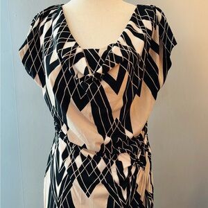 New York & Company Black and Cream Zigzag Midi Dress